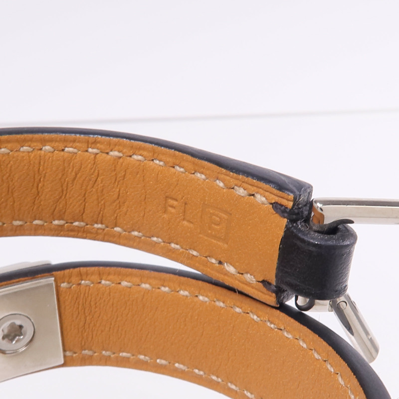 HERMES Chamonix皮革Rivale Double Tour Bracelet銀扣手帶Noir-9