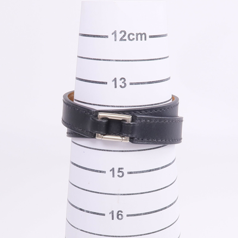 HERMES Chamonix皮革Rivale Double Tour Bracelet銀扣手帶Noir-11