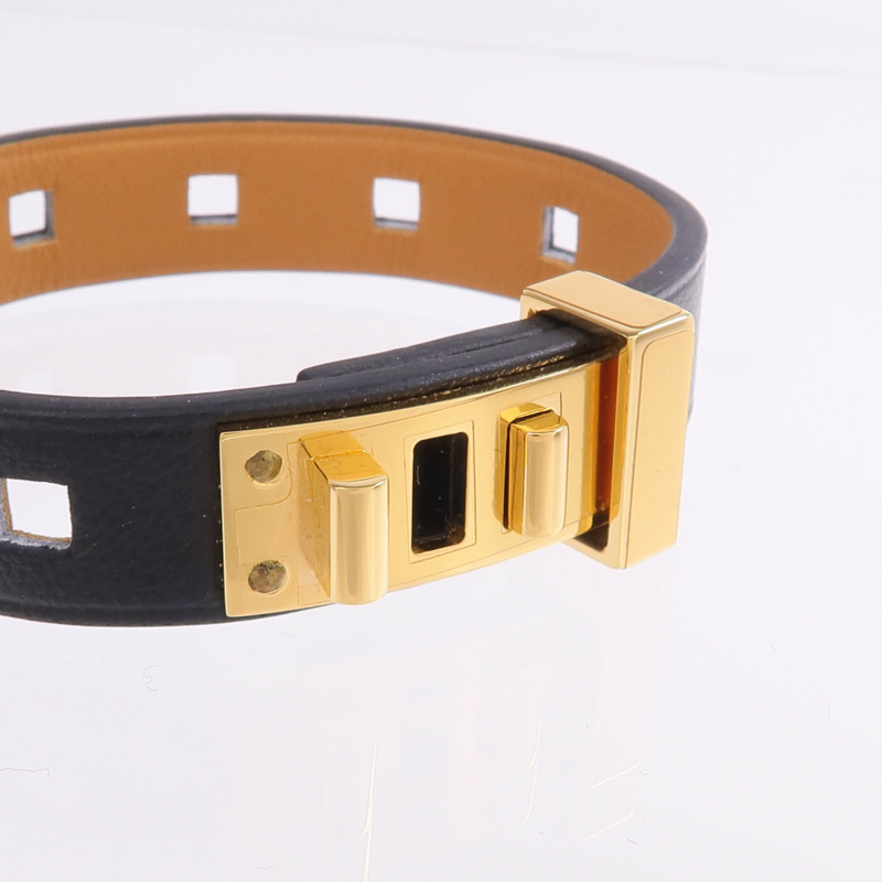 HERMES Evercolor皮革Mini Dog Clous金扣手帶Noir-4