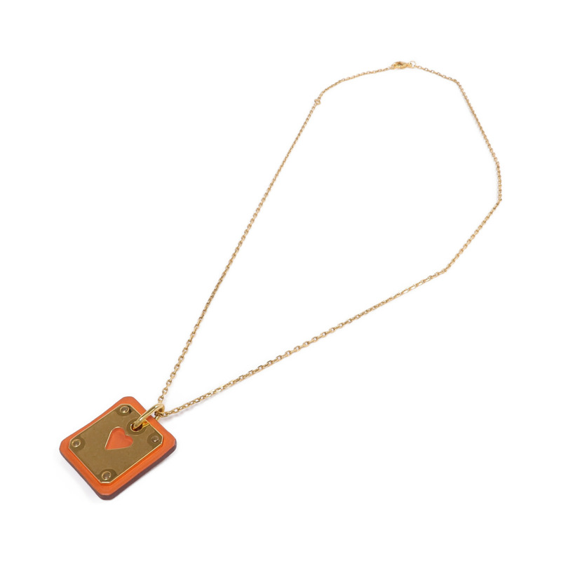 HERMES 金屬/皮革As De Coeur Necklace項鍊-3