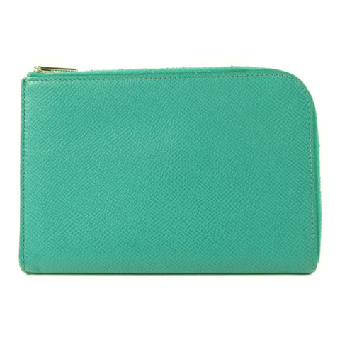 HERMES Epsom皮革Zipper Long Wallet銀扣拉鏈長錢包Bleu Paon