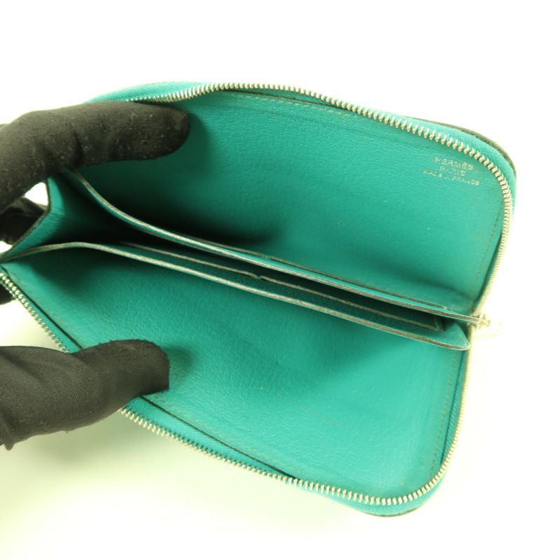 HERMES Epsom皮革Zipper Long Wallet銀扣拉鏈長錢包Bleu Paon-4
