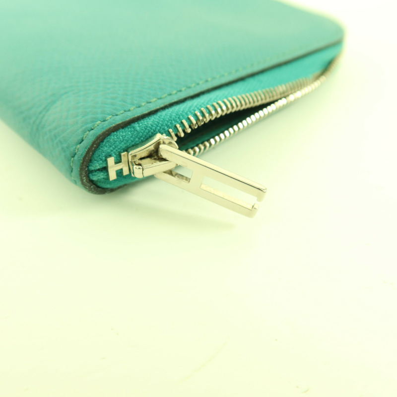 HERMES Epsom皮革Zipper Long Wallet銀扣拉鏈長錢包Bleu Paon-7