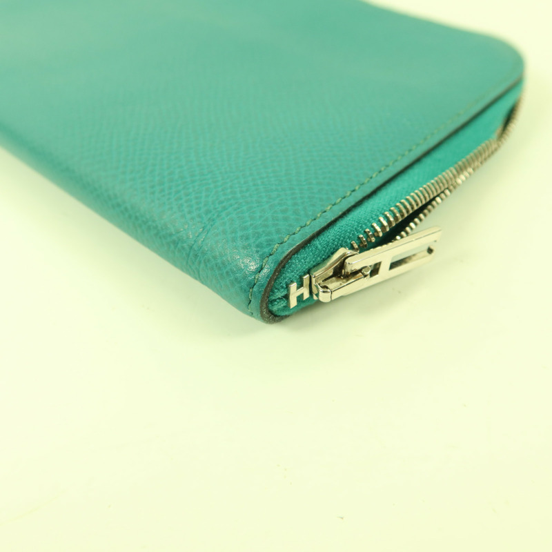 HERMES Epsom皮革Zipper Long Wallet銀扣拉鏈長錢包Bleu Paon-10