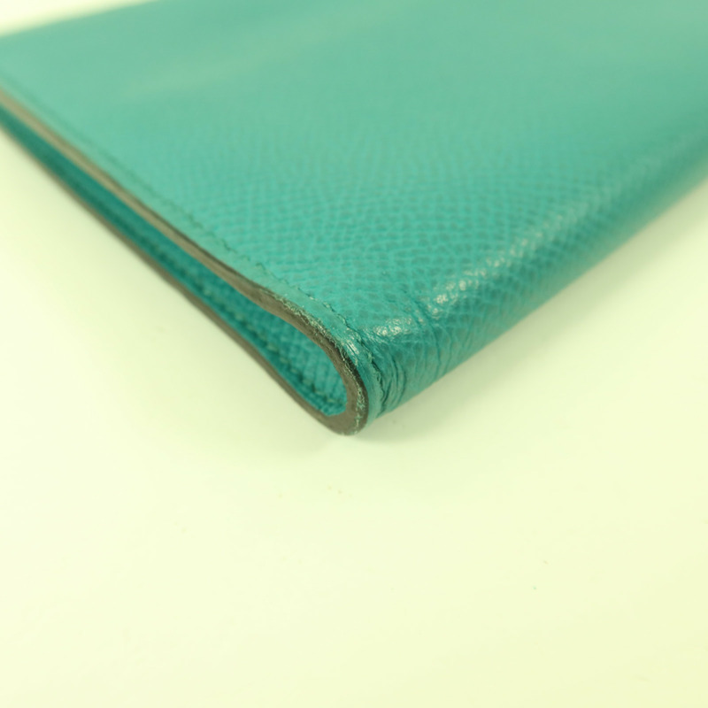 HERMES Epsom皮革Zipper Long Wallet銀扣拉鏈長錢包Bleu Paon-11