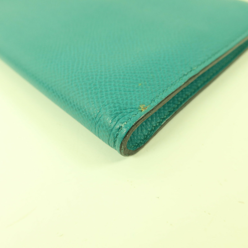 HERMES Epsom皮革Zipper Long Wallet銀扣拉鏈長錢包Bleu Paon-12