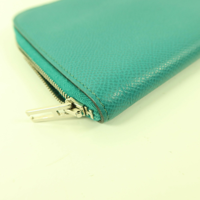 HERMES Epsom皮革Zipper Long Wallet銀扣拉鏈長錢包Bleu Paon-13