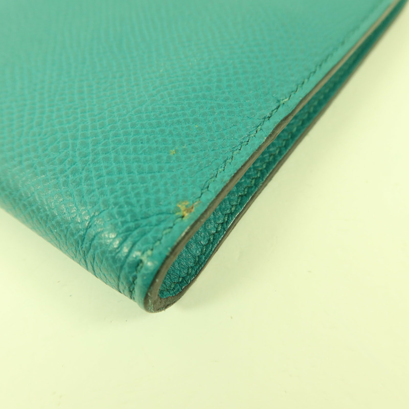 HERMES Epsom皮革Zipper Long Wallet銀扣拉鏈長錢包Bleu Paon-14