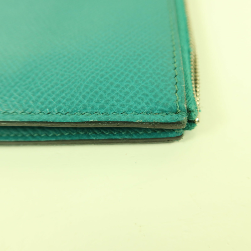 HERMES Epsom皮革Zipper Long Wallet銀扣拉鏈長錢包Bleu Paon-15