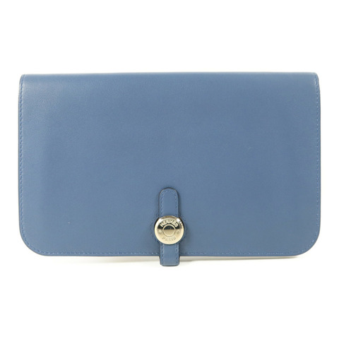 HERMES Swift皮革Dogon GM銀扣長錢包Blue Agate