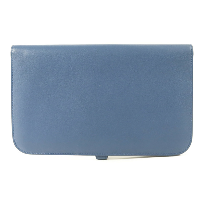 HERMES Swift皮革Dogon GM銀扣長錢包Blue Agate-1