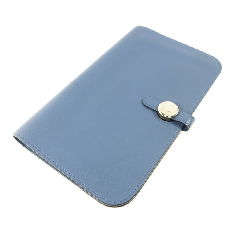 HERMES Swift皮革Dogon GM銀扣長錢包Blue Agate-2