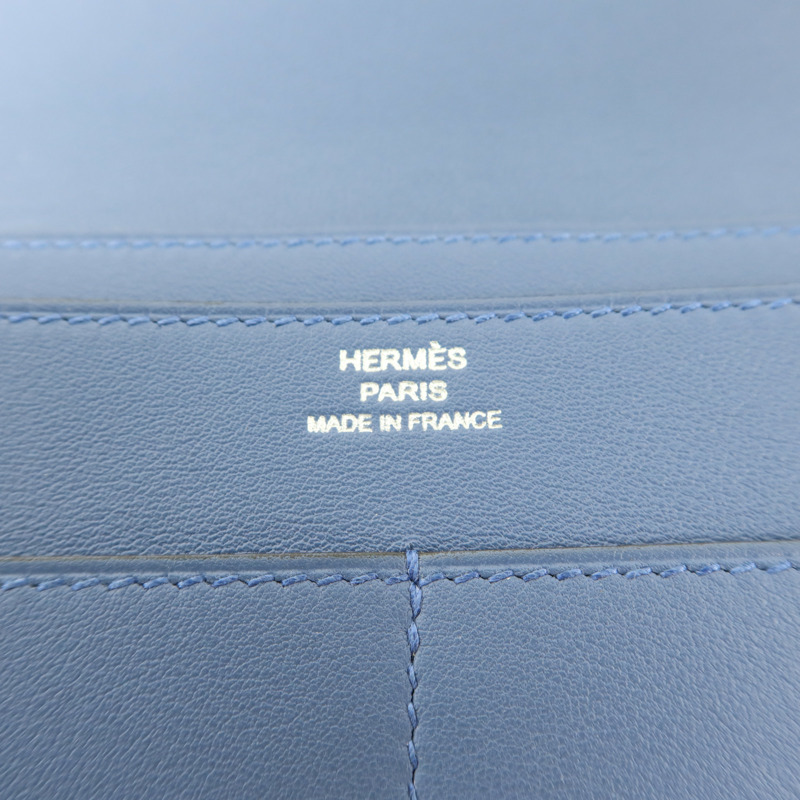 HERMES Swift皮革Dogon GM銀扣長錢包Blue Agate-5