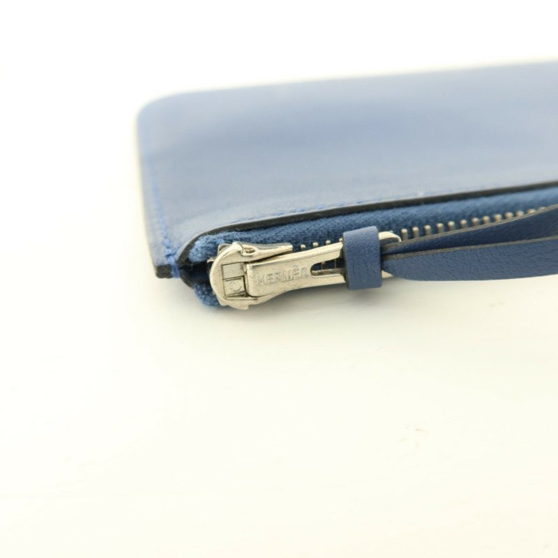 HERMES Swift皮革Dogon GM銀扣長錢包Blue Agate-10
