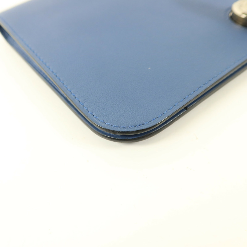 HERMES Swift皮革Dogon GM銀扣長錢包Blue Agate-12