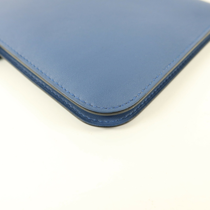 HERMES Swift皮革Dogon GM銀扣長錢包Blue Agate-13