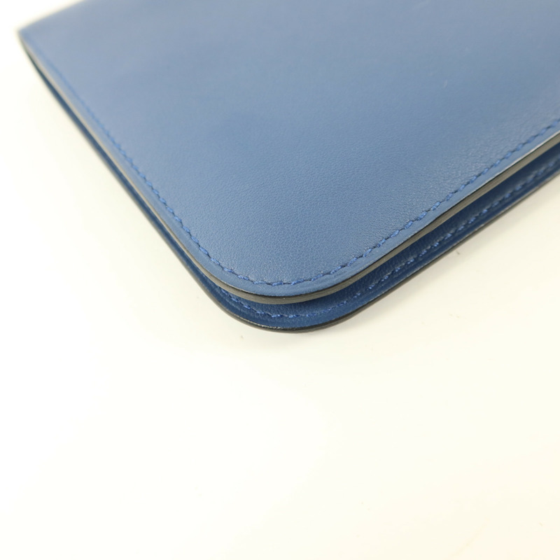 HERMES Swift皮革Dogon GM銀扣長錢包Blue Agate-14