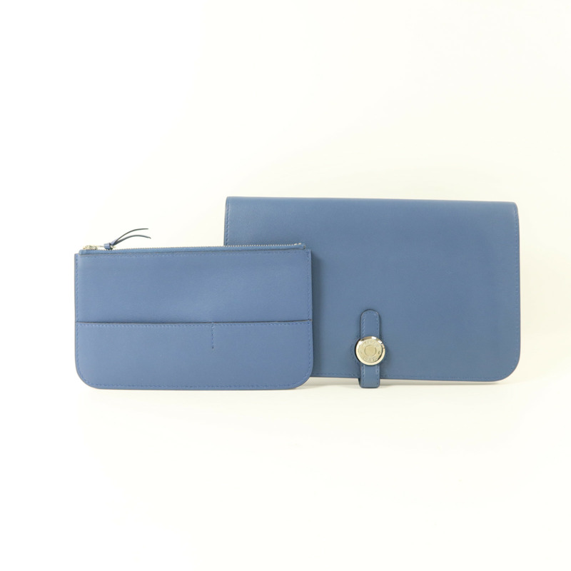 HERMES Swift皮革Dogon GM銀扣長錢包Blue Agate-21