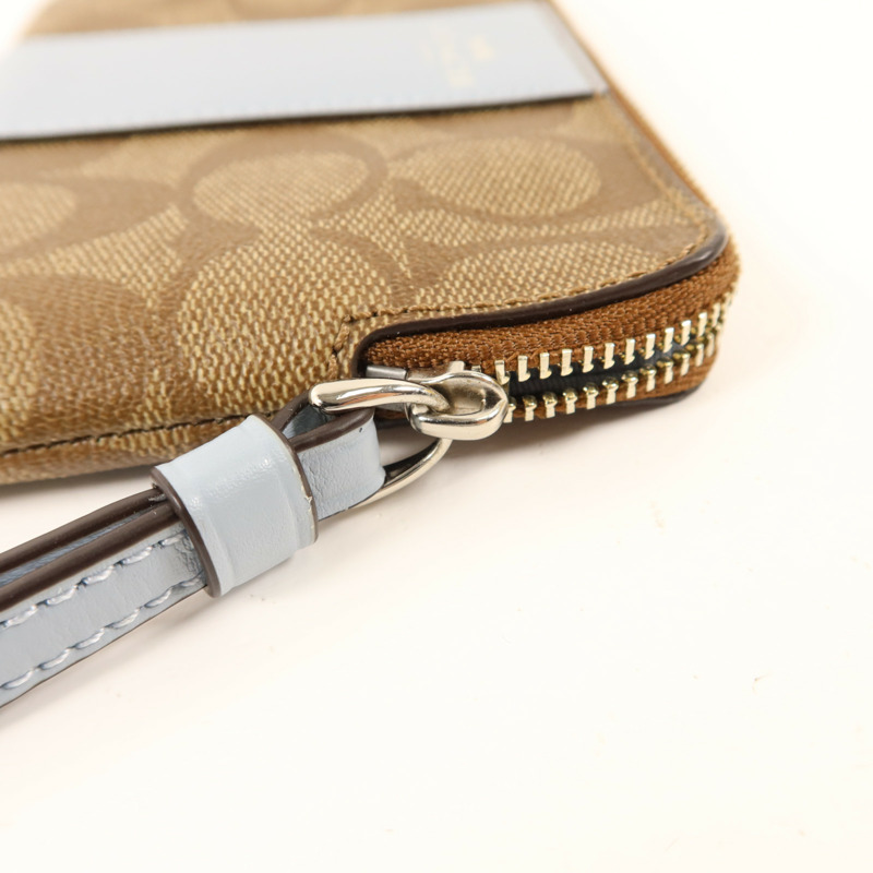 COACH 塗層帆布Corner Zip Wristlet金扣拉鏈錢包-6