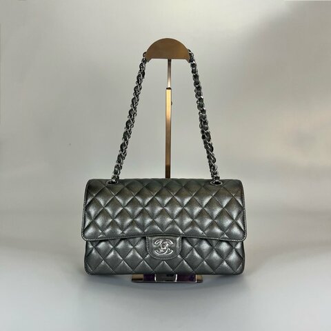CHANEL CF25牛皮灰亮銀 AS0002/晶片款