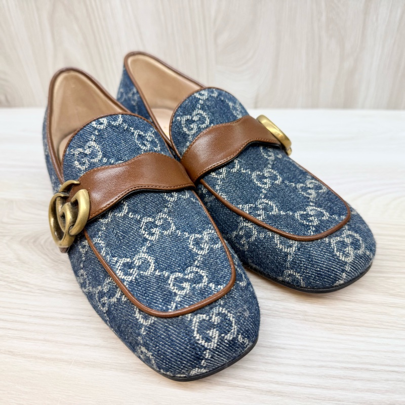 Gucci丹寧老花復古GG logo低跟鞋-2