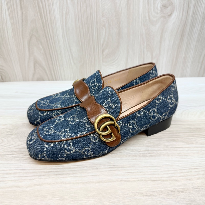 Gucci丹寧老花復古GG logo低跟鞋-3