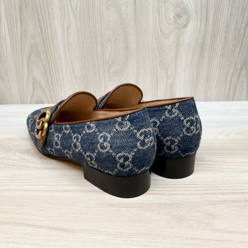 Gucci丹寧老花復古GG logo低跟鞋-5