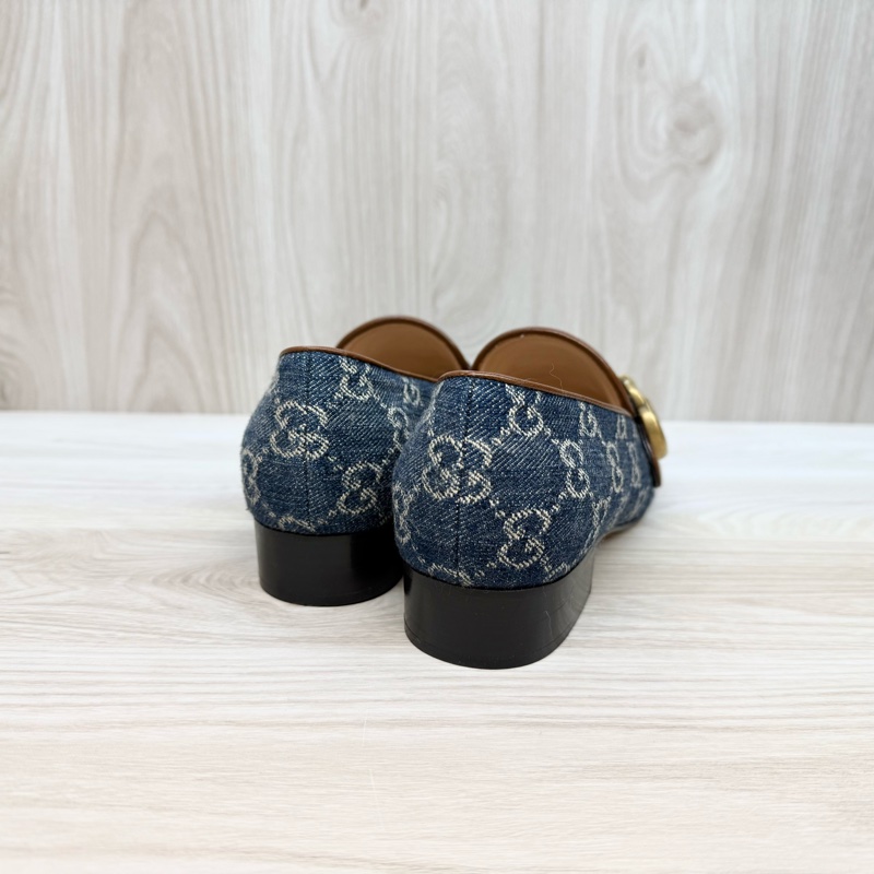 Gucci丹寧老花復古GG logo低跟鞋-6