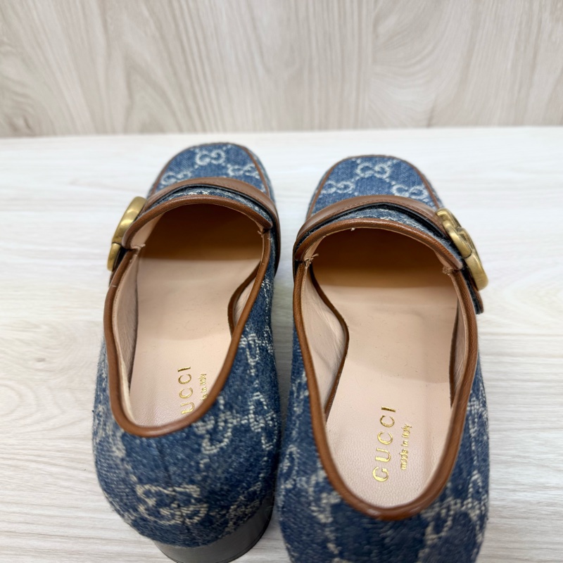 Gucci丹寧老花復古GG logo低跟鞋-9