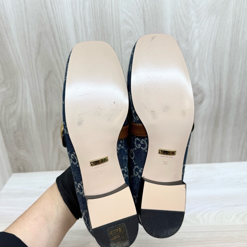 Gucci丹寧老花復古GG logo低跟鞋-10
