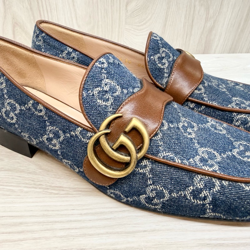 Gucci丹寧老花復古GG logo低跟鞋-12