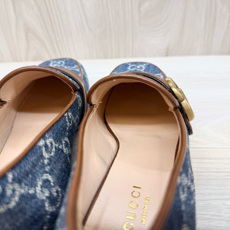 Gucci丹寧老花復古GG logo低跟鞋-15