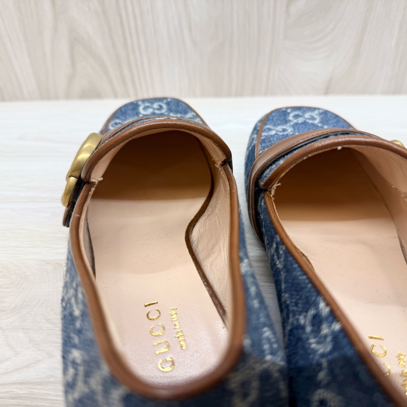 Gucci丹寧老花復古GG logo低跟鞋-16