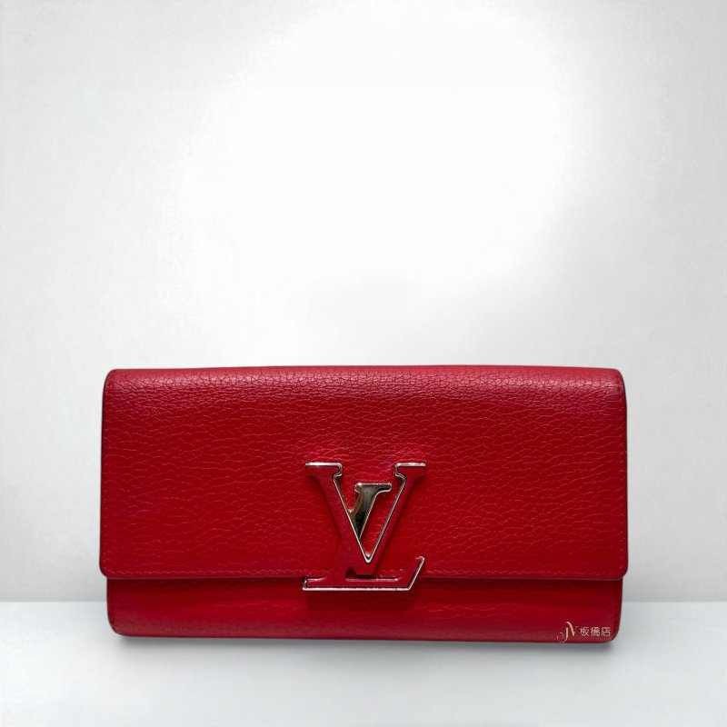 JS0047-LV紅色牛皮銀釦下蓋12卡長夾 M61471-0