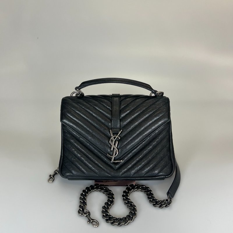 YSL 428056 黑銀學院包-0