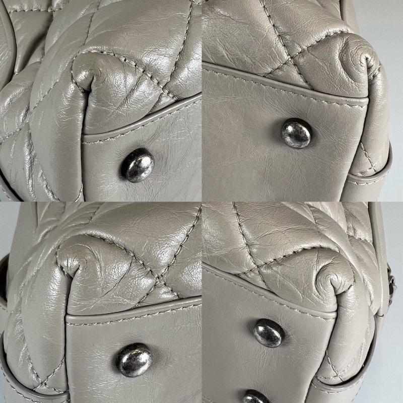 CHANEL 菱格保齡球包牛皮灰-14