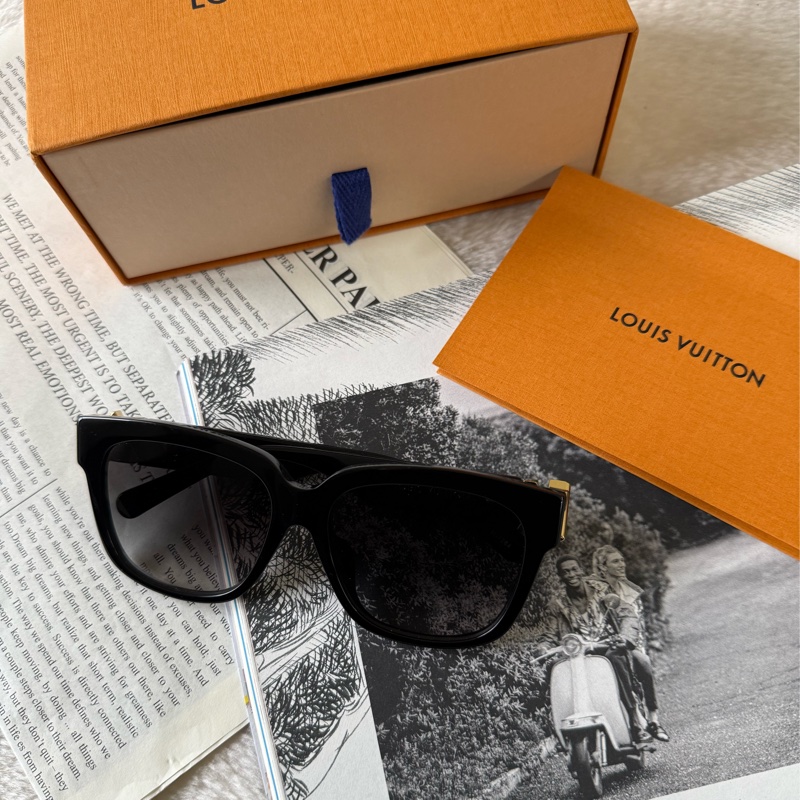 LV-GO14 金色標誌粗方框太陽眼鏡/墨鏡(黑色)-0