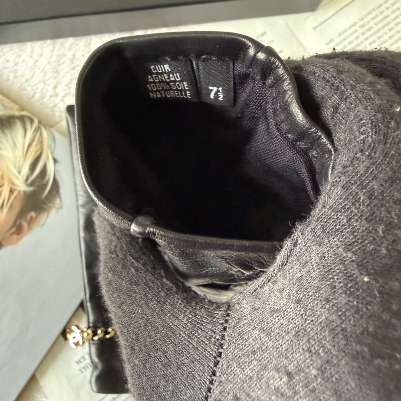 CC Logo 皮穿鍊設計小羊皮手套(7.5)(黑色)-4