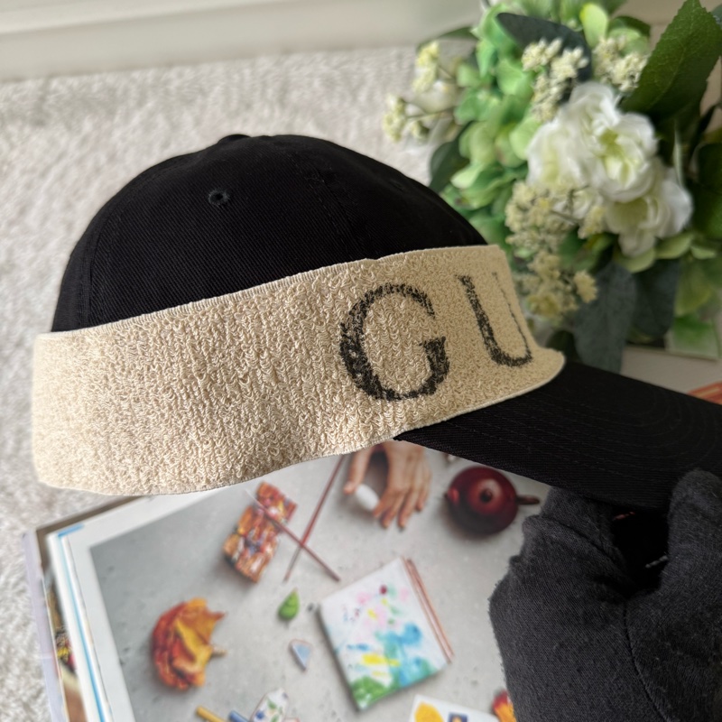 米白Logo 標誌棉質彈性鴨舌帽(黑色)-2