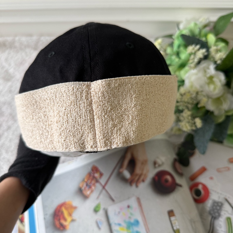 米白Logo 標誌棉質彈性鴨舌帽(黑色)-3