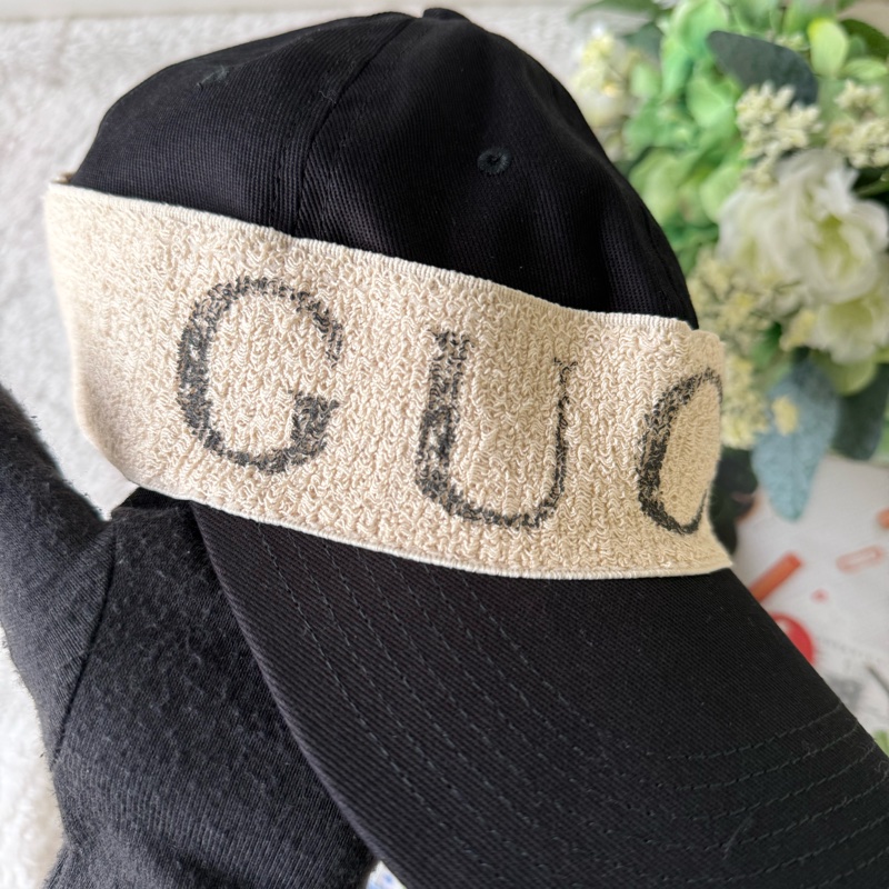 米白Logo 標誌棉質彈性鴨舌帽(黑色)-6