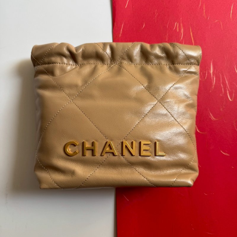 🥰盒子、防塵都在 Chanel 全新商品 奶茶色mini 22 bag 手提斜背包-0
