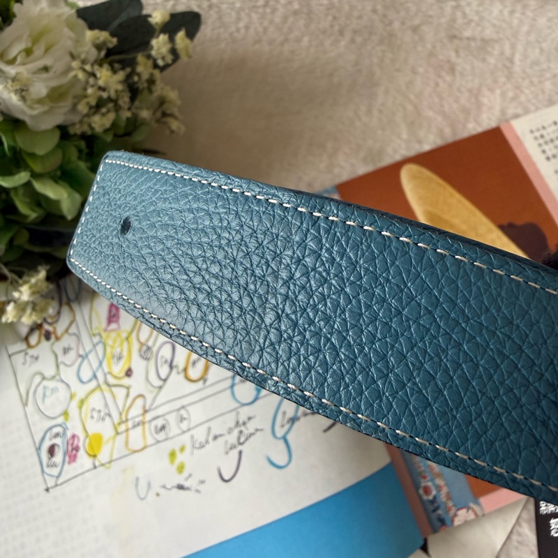 H Guillochee 銀釦+ 32MM雙面用皮帶(黑色/藍色)-7