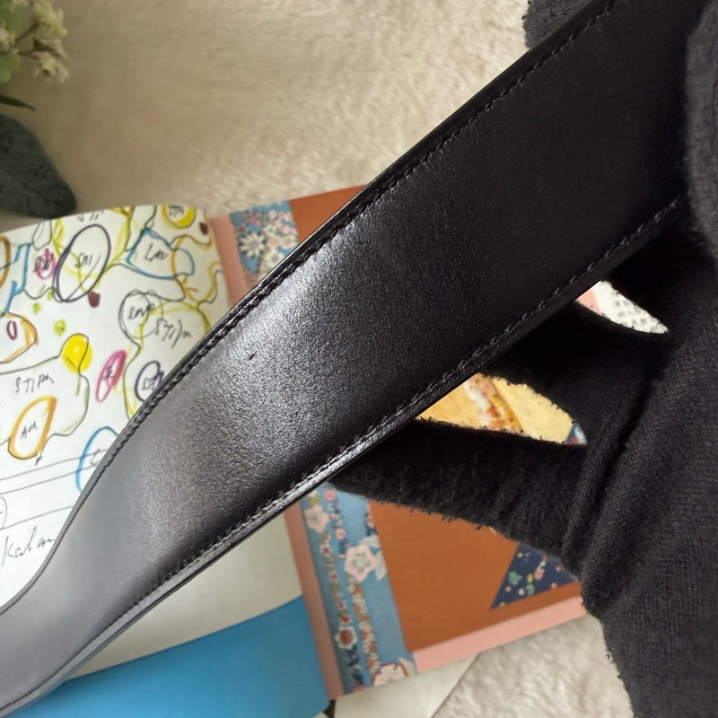 H Guillochee 銀釦+ 32MM雙面用皮帶(黑色/藍色)-8