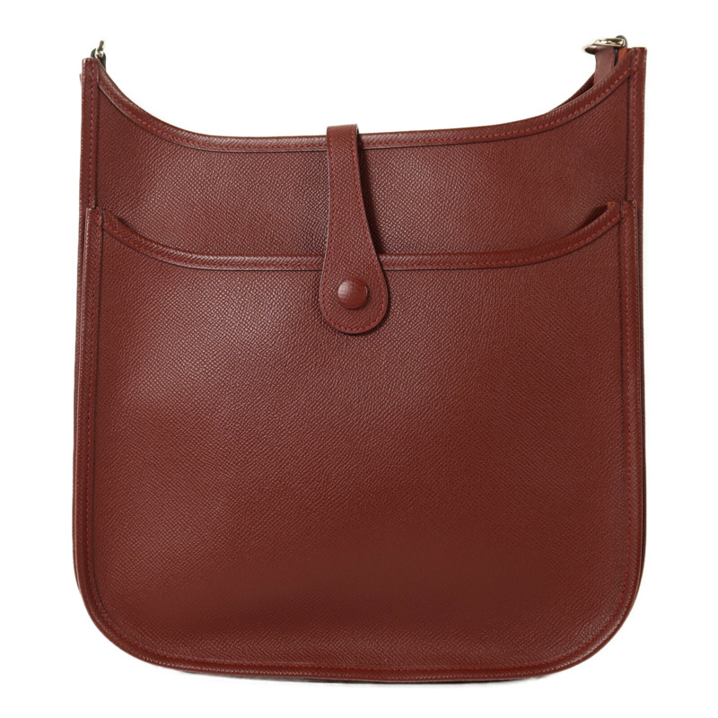 HERMES Epsom皮革Evelyne PM銀扣肩背袋Rouge H-1