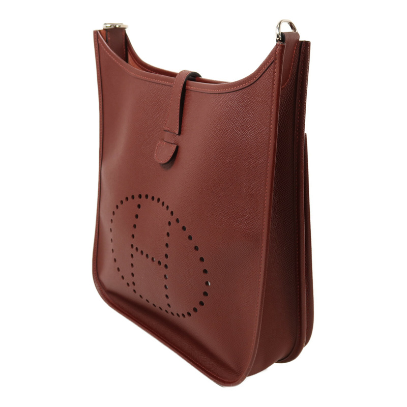 HERMES Epsom皮革Evelyne PM銀扣肩背袋Rouge H-2