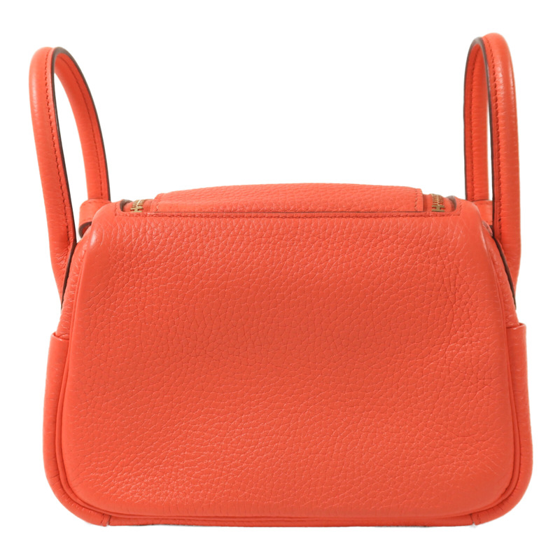 HERMES Clemence皮革Mini Lindy金扣肩背袋Rose Texas-1
