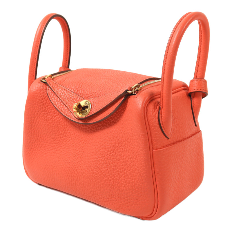 HERMES Clemence皮革Mini Lindy金扣肩背袋Rose Texas-2