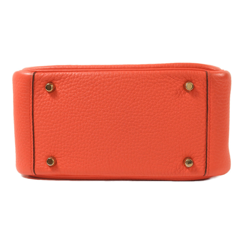 HERMES Clemence皮革Mini Lindy金扣肩背袋Rose Texas-3