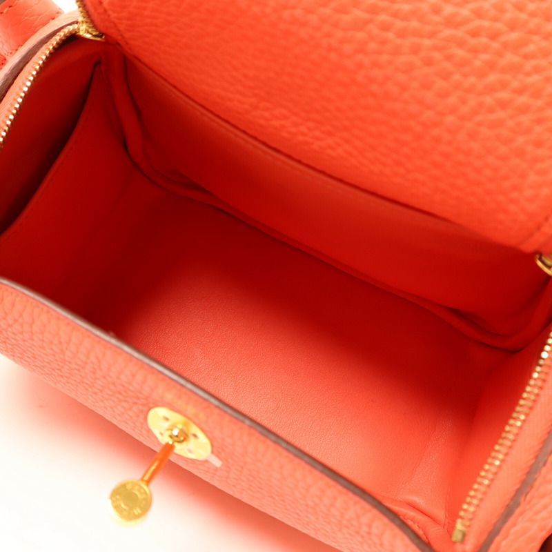 HERMES Clemence皮革Mini Lindy金扣肩背袋Rose Texas-4